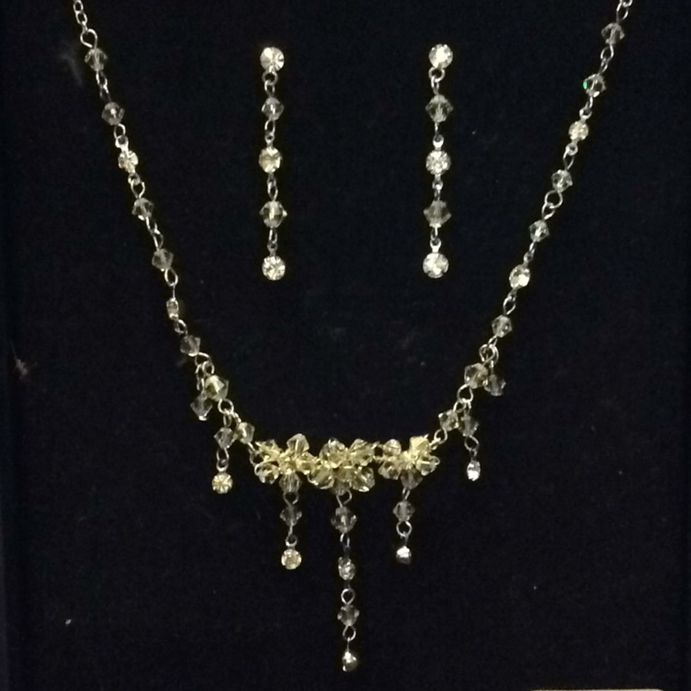 Crystal and rhinestone necklace and earring set.